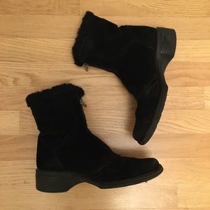 Aquatalia weatherproof black suede faux fur boots